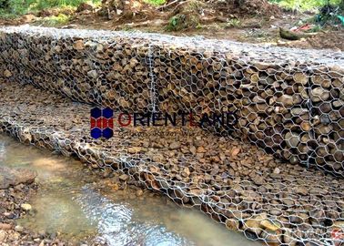 Galfan Coated Gabion Stone Cages , Galvanized Gabion Basket Retaining Wall