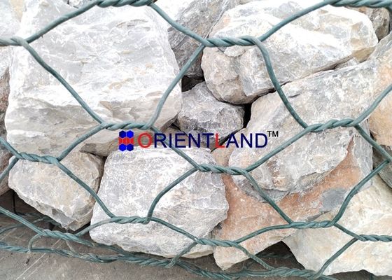 Double Twisted Gabion Wire Baskets Pvc Coated Green Color Woven For Retaining Wall